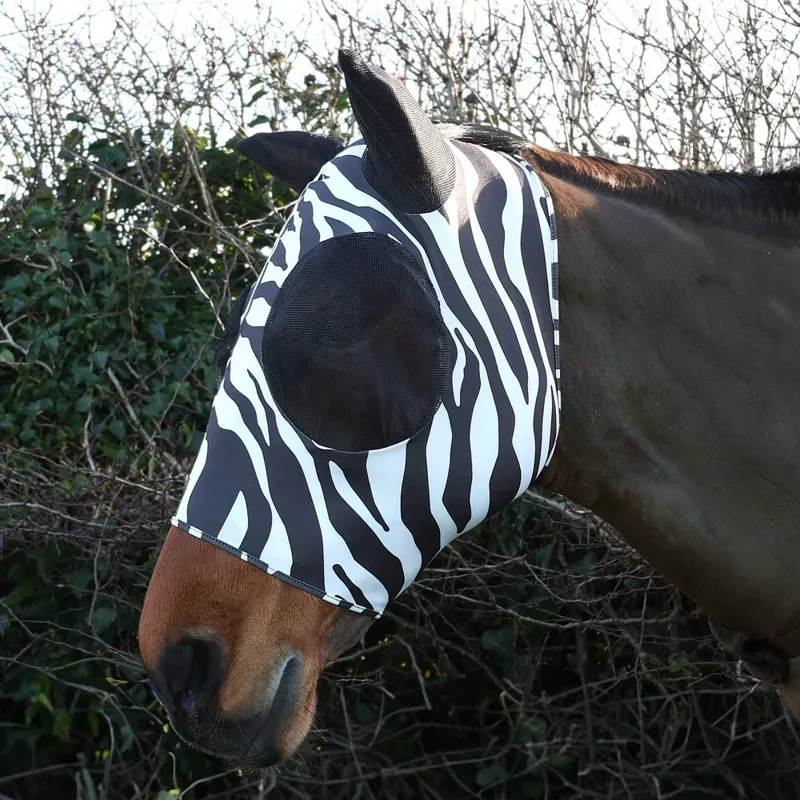 Hy Equestrian Lycra Zebra Print Fly Mask in Black/White