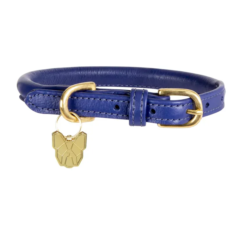 Digby and Fox Medium/Large Rolled Leather Dog Collar in Navy
