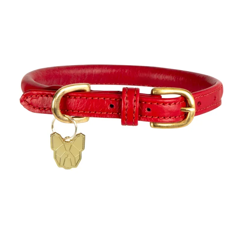 Digby and Fox Rolled Leather Dog Collar SCARLET