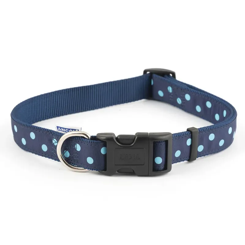 Ancol 100cm x 1.9cm Polka Dot Patterned Collection Lead in Navy
