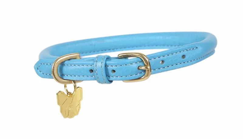 Digby and Fox Rolled Leather Dog Collar Blue