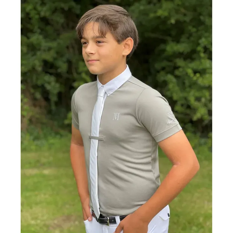 Mark Todd Competition Boys Short Sleeve Shirt in Light Grey/White