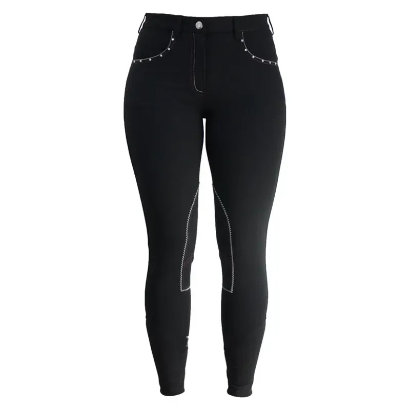 Hy Equestrian Diamante Ladies Breeches - - Black/Berry 26