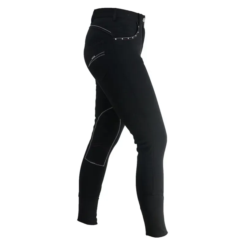 Hy Equestrian Diamante Ladies Breeches - - Black/Berry 26-1