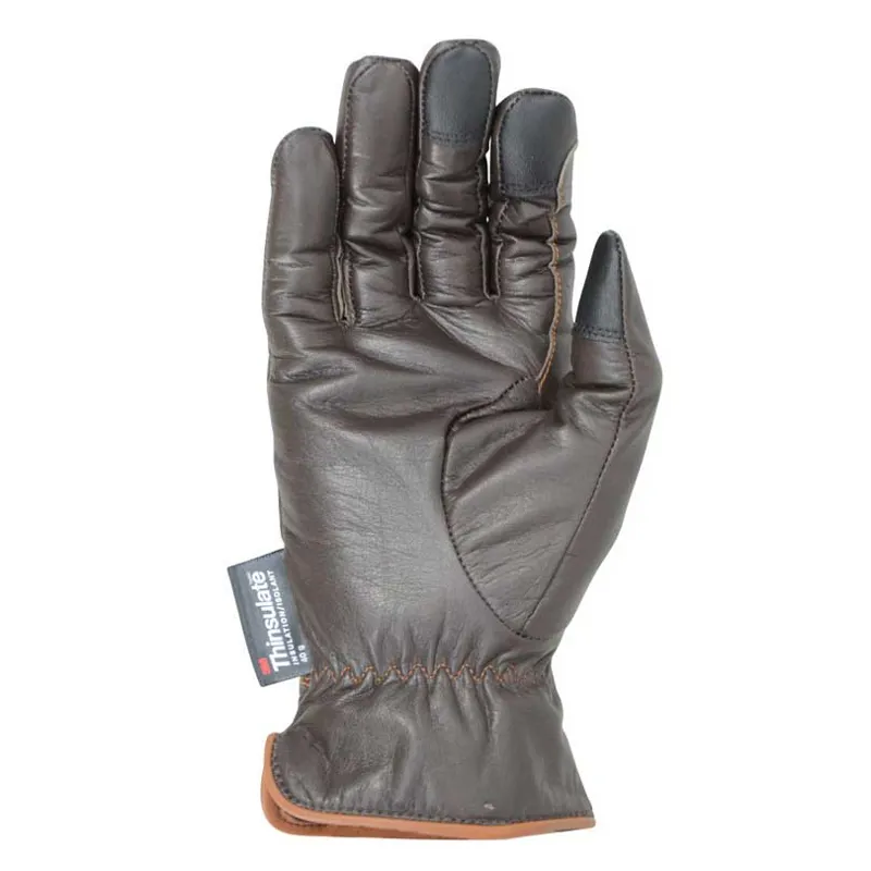 Hy Equestrian Thinsulate Leather Winter Riding Gloves - - Dark Brown/Tan Stitch-1