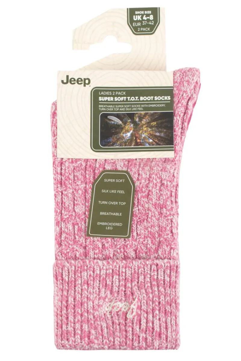 Jeep Boot Socks Ladies Cream Cerise Twin pack